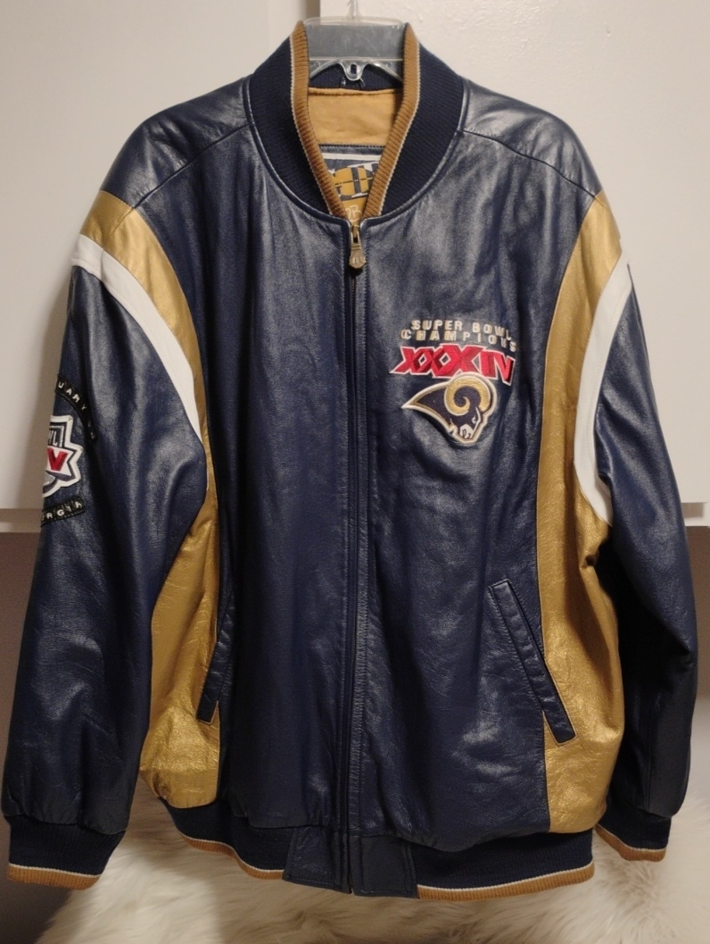 Los Angeles Rams Embroidered Super Bowl Leather Champions Bomber Jacket